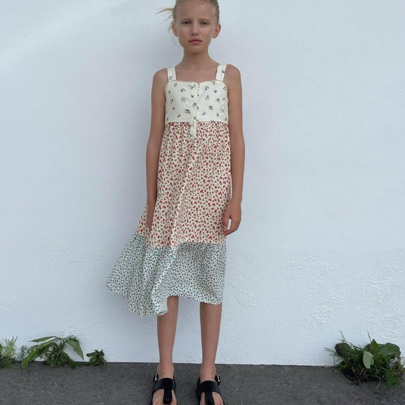 Zara Kids Girl Contrasting Floral Dress 8-9y NWT